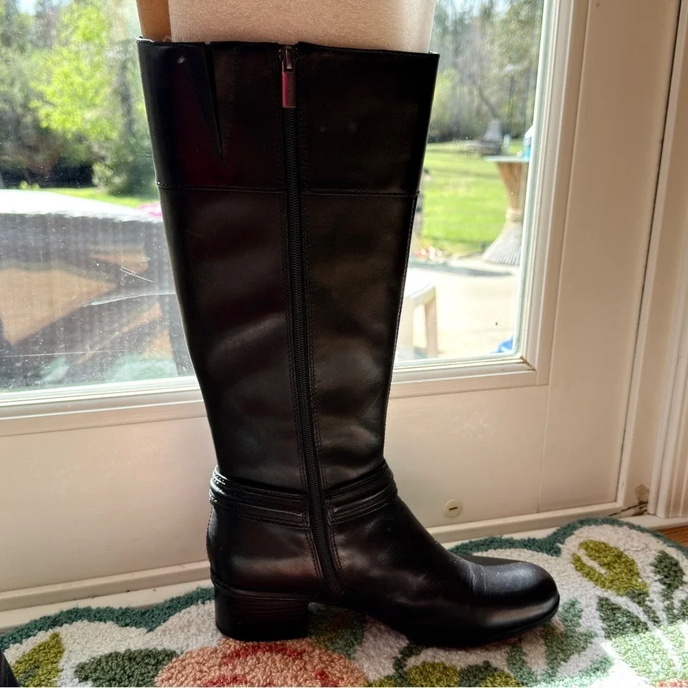 Bandolino Black Leather Knee High Riding‎ Boots Buckle Zip Equestrian